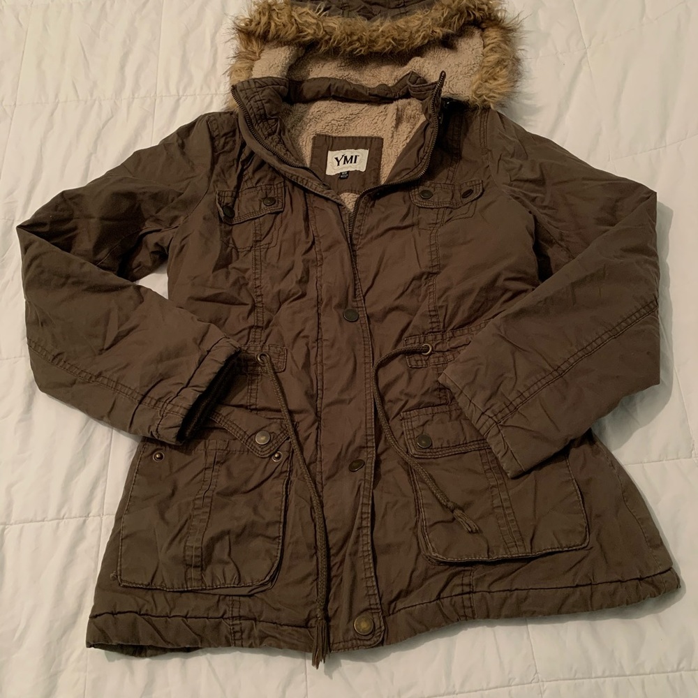 Y2K YMI Women's green Jacket with Faux Fur Hood